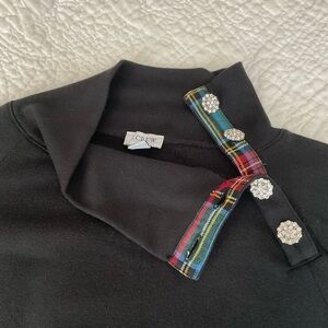 J.Crew Black Top with Plaid and Rhinestone Accents